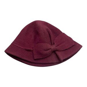 Shihreen Deep Wine Wool‎ Blend Hat with Bow